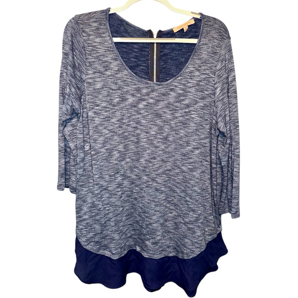 Green Envelope Navy Heather Blouse with bottom accent